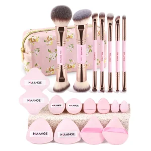 Professional 7pcs Double headed Makeup Brush Set 12 Powder Puff Makeup Bag Facial Makeup Brush Set