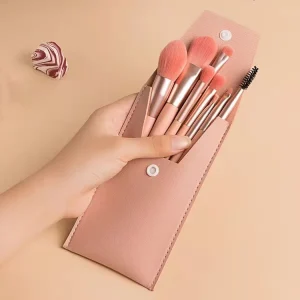 Professional 8 Piece Face Makeup Brush Set with Plastic Handles and Soft Synthetic Hair for Eye Shadow Application