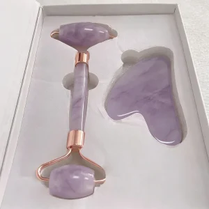 Professional Anti Cellulite Jade Roller and Gua Sha Set Rose Quartz with Custom Logo for Body Massage at Home