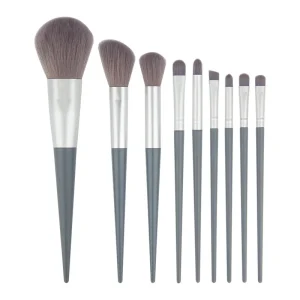 Professional Beauty Tools Soft-Bristled Synthetic Hair Foundation Loose Powder Brush Set 9-Piece with Plastic Handle Face Makeup