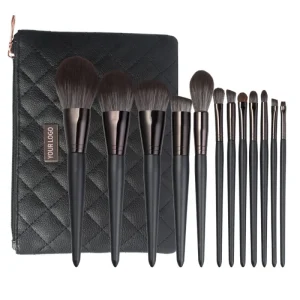 Professional Black Makeup Brush Set 12pcs Face Use Custom Logo and Private Label