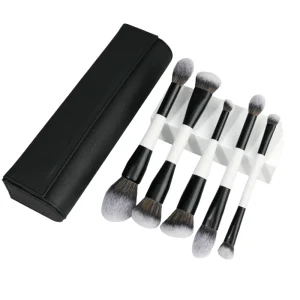 Professional Custom Double Ended Flat Brush Makeup Brushes Set Black White Synthetic Hair Wood Handle Foundation Blending Kit