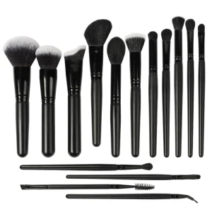 Professional Custom Logo 15 Piece Vegan Synthetic Hair Black Makeup Brush Set Beauty Products for Face Concealer