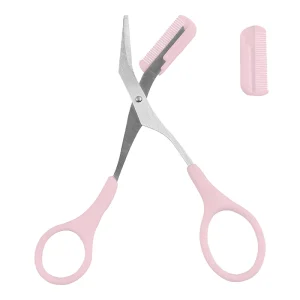 Professional Custom Pink Eyebrow Scissor with Comb Straight Blade Stainless Steel Makeup Tool for Personal Care