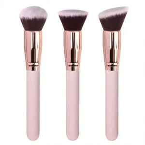 Professional Customized Private Logo Synthetic Hair Makeup Brushes with Wood and Metal Handles 3 Piece Set for Face