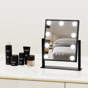 Professional Dimmable Desktop Cosmetic Mirror with Magnifying Features 3 Color LED Lights 9 Bulbs