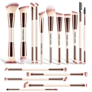 Professional Double Head Makeup Brush Aluminum Factory Custom Portable Concealer Eyeshadow Blush Tool Labeling for Face Makeup