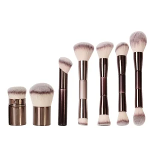 Professional Durable Beauty Salon Vegan Cruelty Free 7 Pcs Makeup Brush Set Double Ended Solid Wood Handle