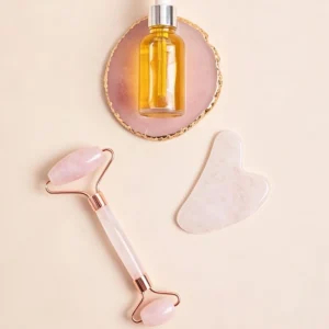 Professional Esthetician Lymphatic Drainage Rose Quartz Roller Gua Sha Set with Box Packing Massage Tool