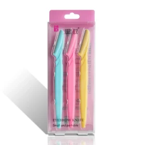 Professional Eyebrow Knife 3pcs Pink Eyebrow Razor Set Sharp Safety Blade with Cover Portable Facial Hair Trimmer for Women