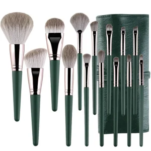 Professional Face Makeup Brush Set 14 Piece Wood Handle Synthetic Hair Foundation Concealer Eye Shadow