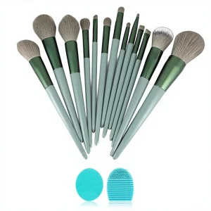 Professional Face Makeup Brushes 22 Piece Kit Synthetic Fibre Plastic Handles Foundation Eyeshadow Brushes (Green Packaging)