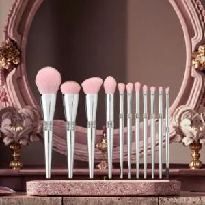 Professional Factory High Quality Custom Logo Private Label Cosmetic Silver Makeup Brush Set