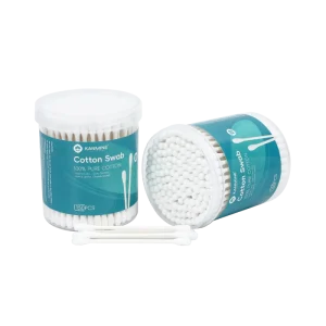 Professional High Quality Double Head Cotton Swab 150pcs Paper Stick Cotton Bud with Rotating Head Round Box