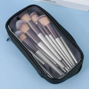 Professional Luxury 18pcs Vegan Makeup Brush Set PU Pouch Custom Logo Flat Brushes for Foundation Blending Lip Liner Face Style