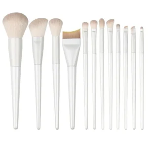 Professional Makeup Brush Set 12pcs White Soft Vegan Charcoal Synthetic Hair High Quality Custom Logo Makeup Brushes