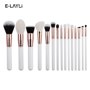 Professional Makeup Brush Set 15 Pieces Natural Goat Hair Foundation Powder Eye Shadow Brushes Set Rose Gold