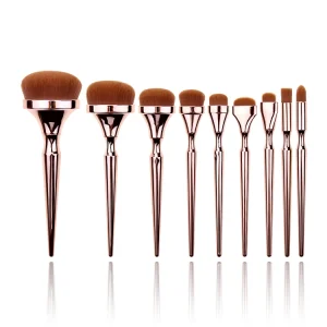 Professional Makeup Brush Set 9pcs Luxury Slim Waist Foundation Contour Rose Gold Makeup Brush Set