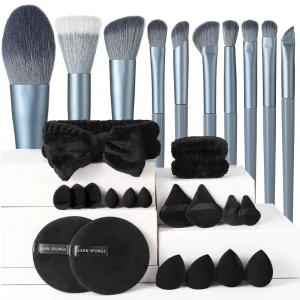 Professional Makeup Tool Set 19/25 Pieces Plastic National Style Blue Makeup Brush Set Including Brushes Cleaning Tools