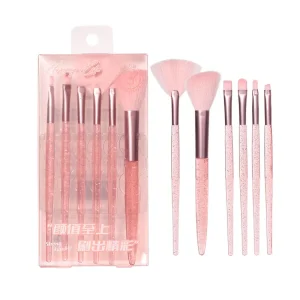 Professional Pink Glitter Crystal Handle Cosmetic Make up Brush 6pcs Face Eyeshadow Brush Set for Makeup Artists LLT38