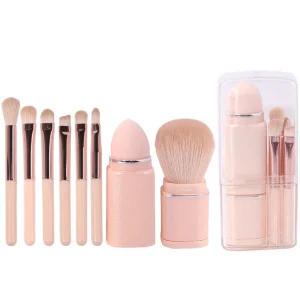 Professional Portable Travel Makeup Brush Set Custom Logo 8 Telescopic Mini Synthetic Fibre Flat Face Brushes for Concealer