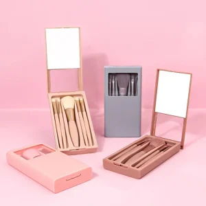 Professional Premium Pink Plastic Handle 5-Piece Face Makeup Brush Set with Super Soft Nylon Bristles and Thickened Alumina Tube