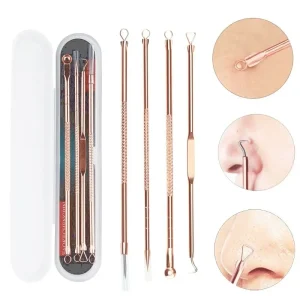 Professional Rose Gold Vacuum Blackhead Acne Extractor Stainless Steel Clear Needle 4 Piece Beauty Tool for Face