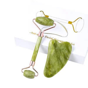 Pure Natural Green Jade Stone Facial Guasha Kit Custom Logo Face Anti Aging Massage Tool Jade Roller and Gua Sha Set