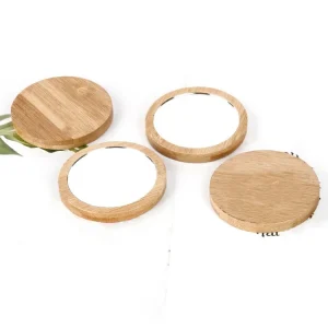 Pure Wooden Cosmetic Mirror Round Portable Makeup Mirror Student Portable Makeup Small Princess Mirror