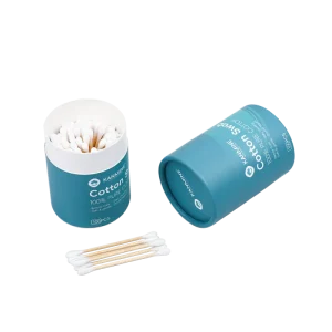 Q Tip Eco Friendly Makeup Remove Ear Clean Cotton Bud 100pcs Bamboo Stick Cotton Swab with Paper Round Box