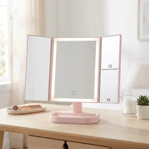 Quality Factory Made LED Vanity Mirror Adjustable Brightness 1X2X3X Tri Sided Foldable Plastic Storage Tray MOQ Flexible Custom