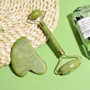 Quartz Jade Roller and Gua Sha Set Anti Aging Jade Roller Kit Natural Jade Guasha Stone Massage Set