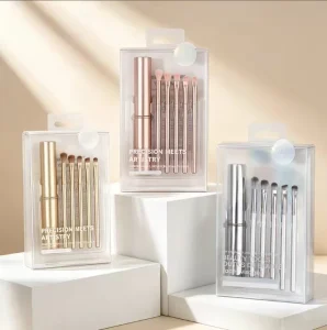 RT Series 5 Piece Synthetic Bristle Eye Shadow Brush Set with Plastic Handle for Makeup Application