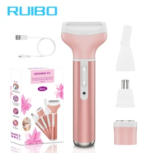 RUIBO 4 in 1 Electric Facial Hair Trimmer for Women Rechargeable Eyebrow Epilator with Multiple Heads for Car&RV Charging Shaver