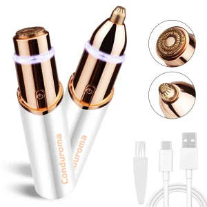 Rechargeable Eyebrow and Facial Hair Remover for Women 2 in 1 Razor with LED Light for Eyebrow Hair Removal