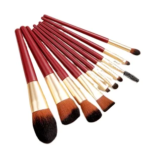 Red Makeup Brush Set Foundation Brush 10 Pcs Set