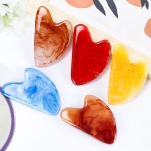 Resin Heart Shaped Scraping Board Imitate Jade Gua Sha Board Facial Massage Tool for Face and Body Treatment Reduce Puffiness