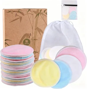 Reusable Makeup Remover Pads (16 Pack) with 2 Bags for Laundry & Storage, Eco-Friendly Reusable Bamboo Cotton Rounds