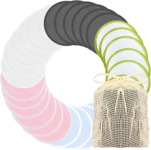 Reusable Makeup Remover Pads Reusable Cotton Rounds with Laundry Bag Metal Storage Box Bamboo Terry Charcoal Washable Face Pads
