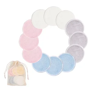 Reversible Bamboo Fiber Charcoal Velvet Hemp Microfiber 2-Layer Reusable Washable 8cm Cotton Pads Bamboo Holder Custom Logo