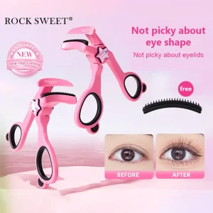 Rock Sweet Portable Natural Eyelash Curler with Combs Wide Angle Long Lasting Eyelash Curler Fit All Eye Shape Curved
