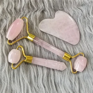 Rodillo De Jade Roller for Logo Natural Rose Quartz Stone Anti Aging Facial Massage Roller and Gua Sha Tool Gift Set