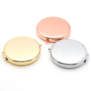 Rose Gold Metal Branded Cosmetic Mirror Folded Round Pocket Makeup Mirror with Personalization for Decorative Usage