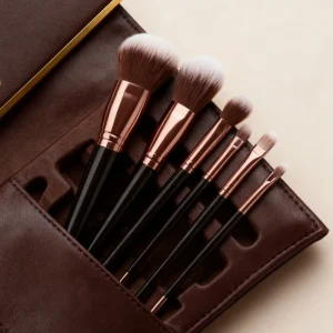 Rose Gold and Black 7 Pcs Foundation Travel Makeup Brush Full Set Gift Set for Women