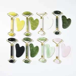 Rose Quartz Green Stone Massage Jade Face Roller and Gua Sha Set Care &Tools