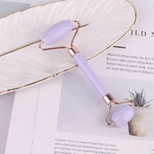 Rose Quartz Jade Roller Gua Sha Set Amethyst Green Pink White Jade Heart Shaped Gua Sha Stone and Face Roller Crystal Guasha Kit