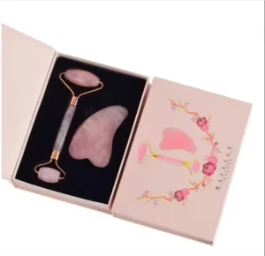 Rose Quartz Natural Jade Roller Beauty Face Massage Gua Sha Set Facial Roller Massager