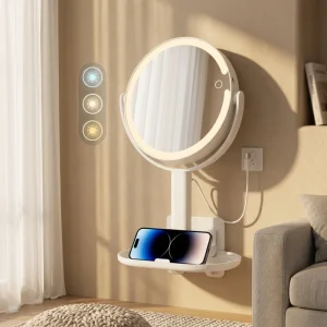 Round ABS Makeup Mirror 20X Magnifying 2 Sided Lighted 3 Color LED Lights (80 LEDs) Touch Switch 8.8 Inches