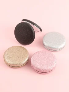 Round Glitter Matte Compact Mirror Multi color Double sided Folding Makeup Mirror for Travel & Gifts