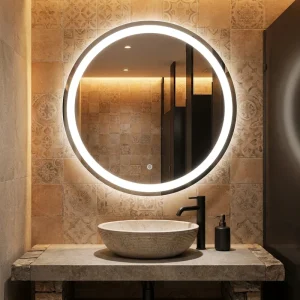 Round LED Bathroom Mirror Touch Sensor Anti fog Dimmable Backlit Vanity Mirror 4-5mm Copper free Silver Factory Direct